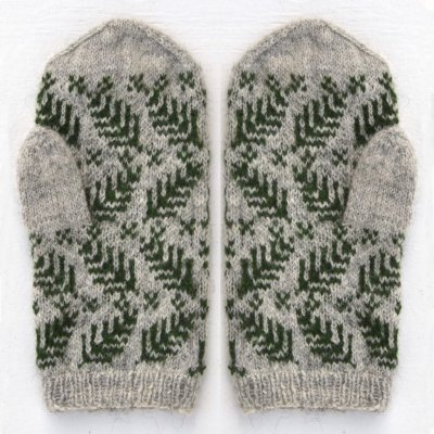 Zoom bild av vantmönster löv ullcentrum 2-tråd