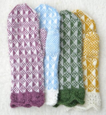 Zoom bild av stickbeskrivning vante bläsinge ullcentrum