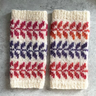 Zoom bild av stickbeskrivning handledsvärmare muddar ullcentrum