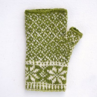 Zoom bild av stickbeskrivning bjärby halvvantar