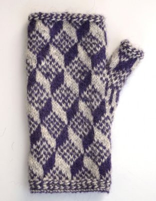 Zoom bild av stickbeskrivning kuben halvvante