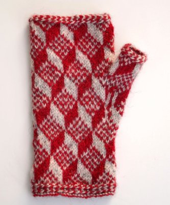 Zoom bild av stickbeskrivning kuben halvvante