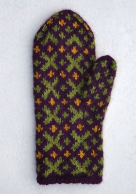 Zoom bild av stickbeskrivning vante kryss ullcentrum