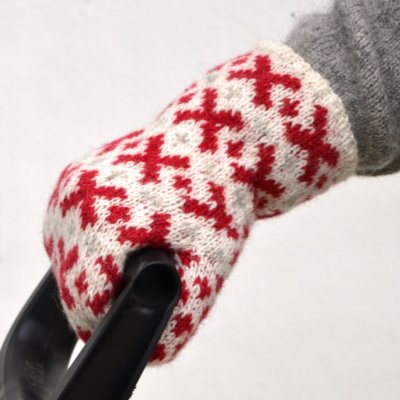 Zoom bild av stickbeskrivning vante kryss ullcentrum