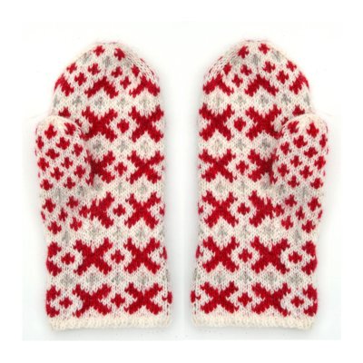 Zoom bild av stickbeskrivning vante kryss ullcentrum