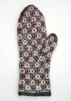 Zoom bild av stickbeskrivning vante stjärnglimm ullcentrum