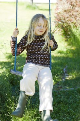 Zoom bild av stickbeskrivning barn tröja rauma inca