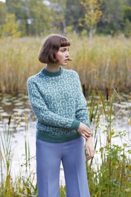 Zoom bild av stickbeskrivning tröja rauma inca