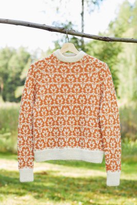 Zoom bild av stickbeskrivning tröja rauma inca