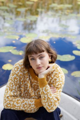 Zoom bild av stickbeskrivning tröja rauma inca