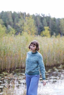 Zoom bild av stickbeskrivning tröja rauma inca