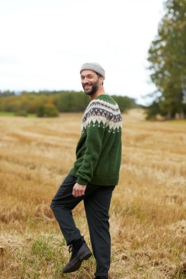 Zoom bild av mönster tröja herr vams rauma ullgarn stickning