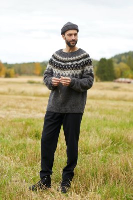 Zoom bild av mönster tröja herr vams rauma ullgarn stickning