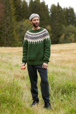 Zoom bild av mönster tröja herr vams rauma ullgarn stickning