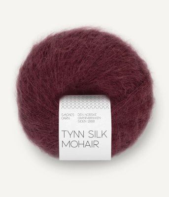 Zoom bild av tunn silke mohair sandnes burgundy