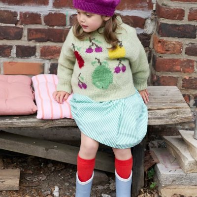 Zoom bild av fruktig intarsia rauma barn stickmönster