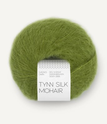 Zoom bild av tunn silke mohair sandnes matcha