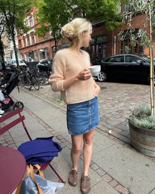 Zoom bild av stickbeskrivning petite knit cumulus blus o-neck