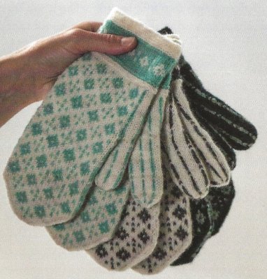 Zoom bild av Vanten sommarsnö handgjord lyx sticka mönster